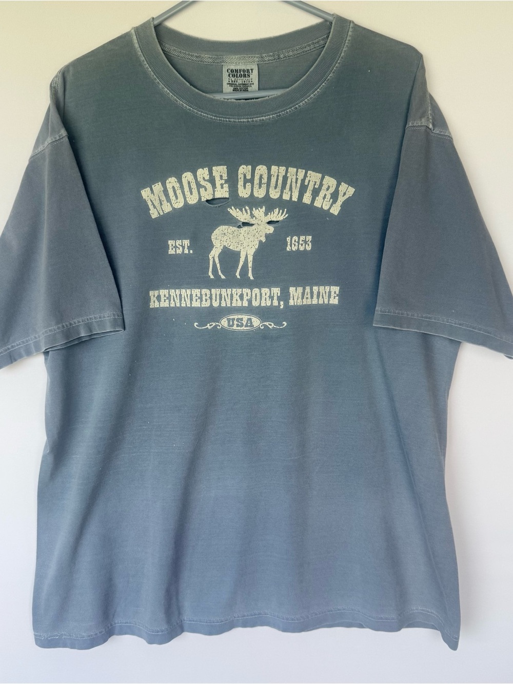 Comfort Colors Moose Country Maine Thrashed Graphic Tee - Slate Blue Super Soft